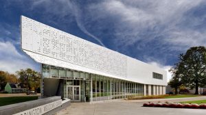 The Davis Harrington Welcome Center at Missouri State University, Springfield, Missouri, was designed by Brandon Dake and Andrew Wells of Dake Wells Architecture, winner of the 2020 Emerging Voices award by the Architectural League of New York. Photo courtesy Gayle Babcock, Architectural Imageworks, LLC.