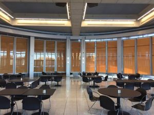 The Ecolab headquarters in St. Paul, Minnesota, was transformed with custom rotating glass doors featuring distinctive design and engineering. Photo courtesy Staging Concepts