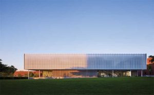 The façade at Johnson County Community College in Overland Park, Kansas, features a specialty exterior glass. Photo courtesy Nick Merrick