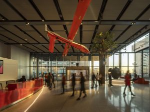 The International Spy Museum, Washington, D.C., blends acoustics and color to enhance the visitor experience. Photo © Nic Lehoux. Photo courtesy Rockfon.