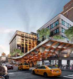 Rosannah Harding and Matthew Ostrow of HardingOstrow won the 2020 American Institute of Steel Construction’s (AISC’s) Forge Prize for their innovative cantilevered pedestrian bridge and elevated park concept. Image courtesy AIA