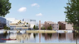 Henning Larsen has been granted planning approval by the Belfast City Council for the Belfast Waterside development, located along the banks of River Lagan, Northern Ireland, United Kingdom. Image courtesy Henning Larsen