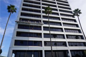 The façade restoration project for 610 Newport Center Drive, Newport Beach, California, wins an award. Photo courtesy APV Engineered Coatings