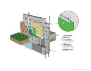 Figure 5: Flashing can be installed with a brick veneer by using a termination bar.