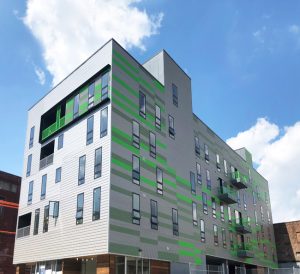 For OTTO Brewerytown, a two-building, two-phase project in Philadelphia, Pennsylvania, the designers at Interface Studio Architects used metal panels to create an eye-catching look for the exterior. Photo courtesy ATAS International