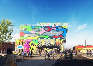 MVRDV designs Glass Mural in Detroit, Michigan, with colorfully printed glass façades that both celebrate existing murals and add new artistic works to the area. Images courtesy MVRDV