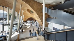 Designed by Stantec and Snøhetta, the Charles Library at Temple University, Philadelphia, is a 2020 recipient of the American Institute of Architects’ (AIA’s) Education Facility Design Award. Photo © Michael Grimm Photography