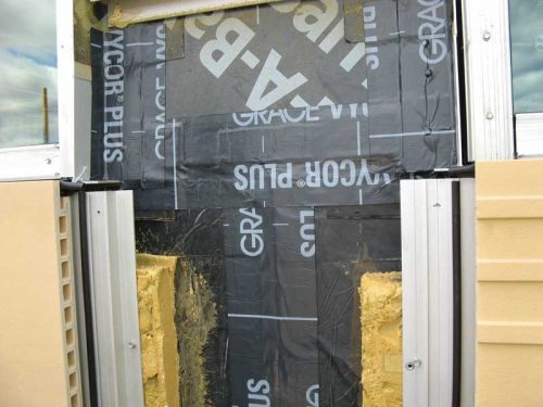 Figure 3: Panelized joints covered with self-adhered membrane prior to cladding installation along the joint.