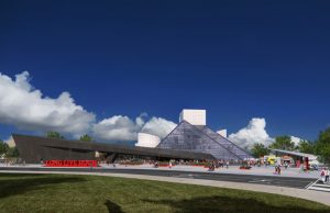 Rock & Roll Hall of Fame has selected Practice for Architecture and Urbanism (PAU) and the James Corner Field Operations team to design the new expansion of the I.M. Pei-designed museum in Cleveland, Ohio. Renderings © PAU