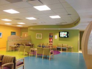 As carpet and other soft surfaces are reduced in the healthcare setting, design strategies can help mitigate noise. Photos courtesy Owens Corning