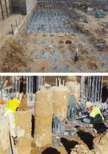 Figure 8: Auger-cast piles for a mat foundation chipped down as excavation progresses.