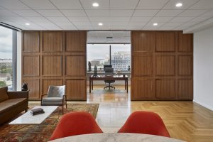 Hickok Cole Architects used acoustic ceiling systems to meet the sustainability and aesthetic goals of the National Association of Broadcasters’ headquarters in Washington, D.C. Photo © Garett Rowland. Photo courtesy Hickock Cole Architects/Rockfon