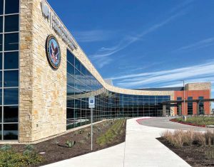 The Veterans Affairs Community Based Outpatient Clinic in San Antonio, Texas, features a sweeping curved exterior and specified AAMA 2605 durable finishes.