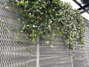 Woven metal walls provide the ideal substrate for climbing plants or rooftop gardening.