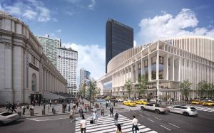 The 8th avenue facade design will draw inspiration from the masonry colonnade, designed by McKim, Mead & White, of the Moynihan Station across.