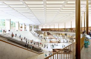 The interior of the 8th Avenue Train Hall with a raised 16.8-m (55-ft) ceiling will let in more natural light into the hall.