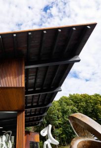 The cantilevered ceiling creates an overhang.