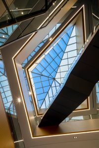 The skylight above the central staircase in the building.