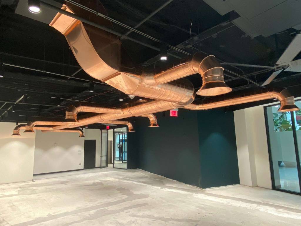 Custom fabrication winner: Copper ductwork at IT Gym in Arlington Heights, Illinois.