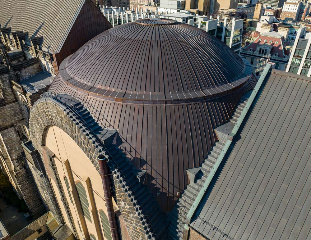 Closeup of the restored dome at the cathedral.