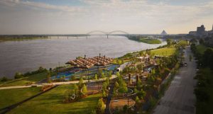 The Tom Lee Park in downtown Memphis riverfront at the Mississippi River.