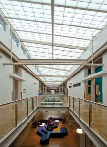 The Highland Mall in Austin, Texas, was transformed into an educational campus with translucent panel skylights.