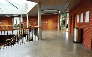 Concrete flooring being used in a school.