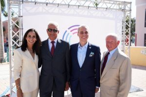 The speakers at the press conference for the reveal of the architect (left to right): Andrea Virgin, Antoine Chaaya, Mayor Scott Singer, and Dick Schmidt.