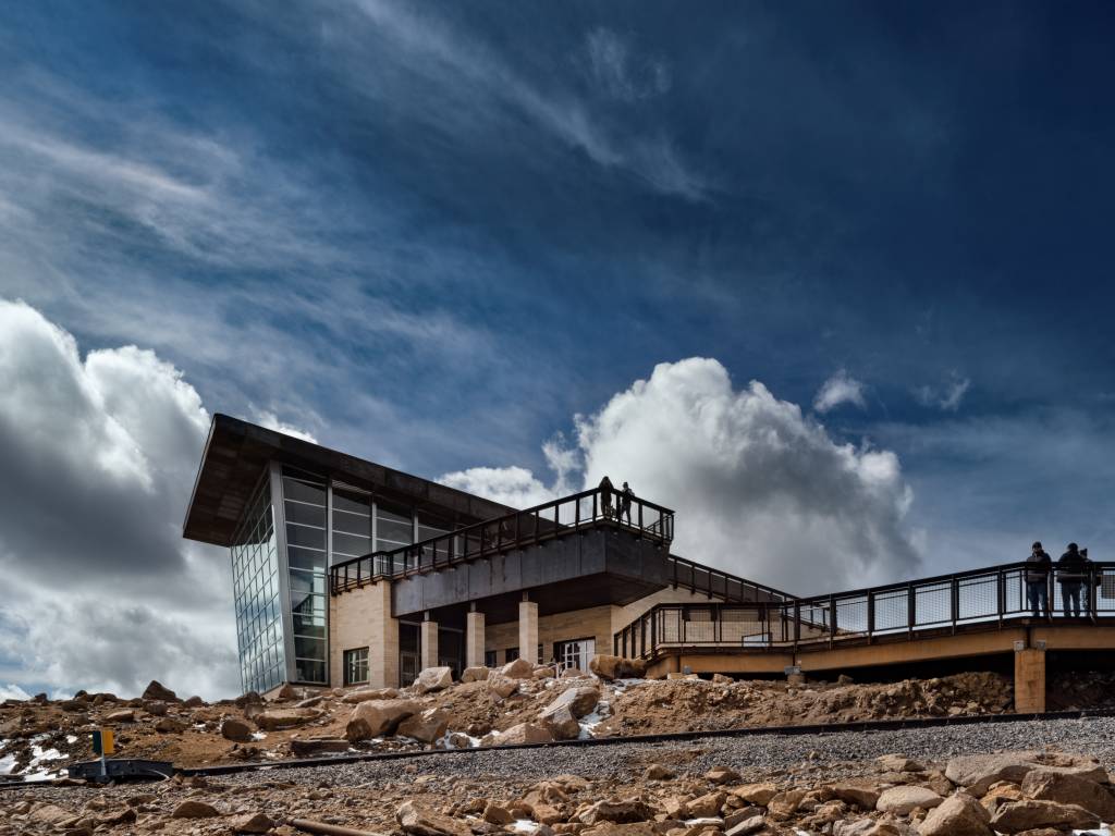 The center’s landscape-facing facade with high-performance glass.