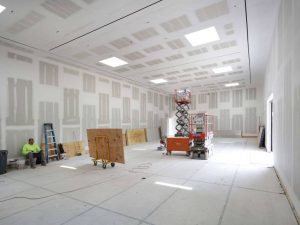 Construction of the longer cuboid exhibition space.