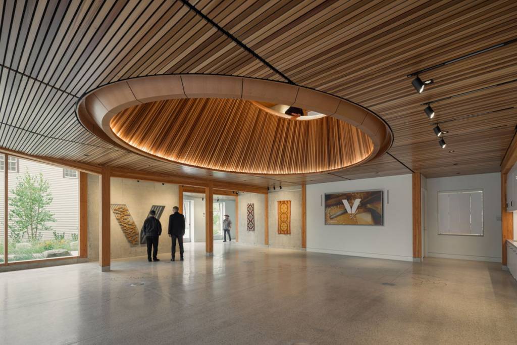 The wood oculus lets in natural light into the lobby area.