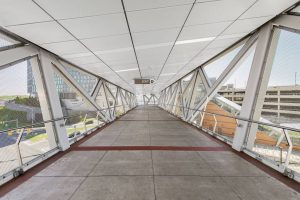 View of the interior of a pedestrian bridge.