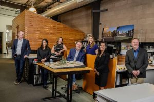 L-R: Brent McClure, Kaori Abiko, Katie Gutierrez, Chris Wasney, Monique Wood, Mousam Adcock, and Matt Dohrmann