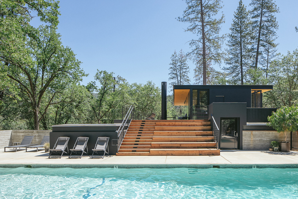 The roof deck and the outdoor swimming pool.