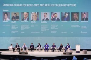 Panelists at the “Buildings and Construction for Sustainable Cities: New Key Partnerships for Decarbonization, Adaptation, and Resilience” session during the United Nations Climate Change Conference, COP28.