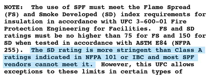 An example of the Unified Facilities Guide Specifications (UFGS) stretch fire safety requirement, highlighted in 2018 IBC Code.