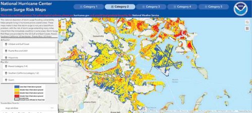 Storm surge in Boston, Mass.—Category 2 hurricane.