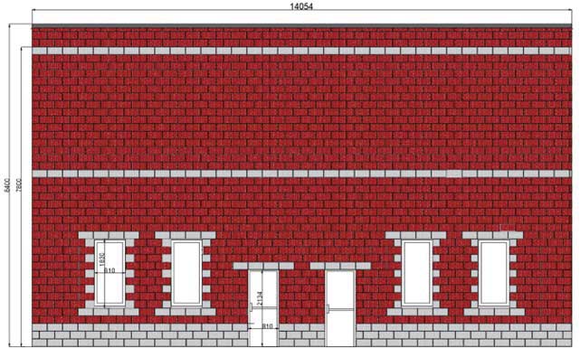 Figure 11 A 2D front elevation of hypothetical concrete block/brick warehouse/office building.