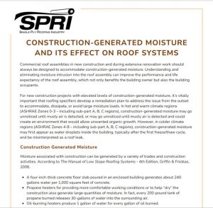 Screenshot of SPRI, Inc.'s new document addressing construction-generated moisture and its impact on commercial roofing systems.