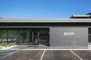 The outer facade of Zoom's HQ in Santa Barbara, California, uses a grey brick and glazed walls.