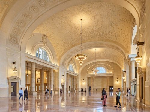 Guastavino tile ceiling inside a vast hall