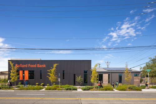 industrial shed-like food bank from the street