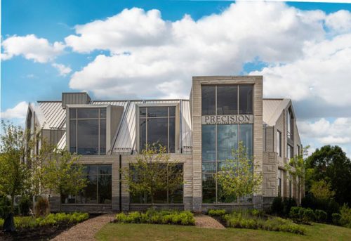 One-story building with glass windows